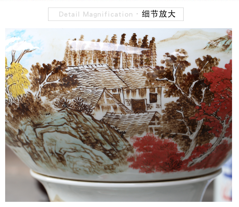 Ceramic aquarium jingdezhen porcelain base creative goldfish bowl high water shallow tortoise cylinder water lily breed fish bowl lotus flowers