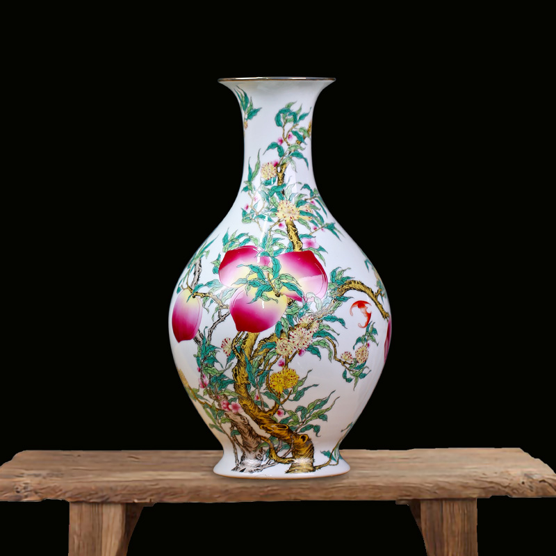 Jingdezhen pastel peach flower vase figure mesa nine sitting room of Chinese style household ceramics furnishing articles birthday birthday gift