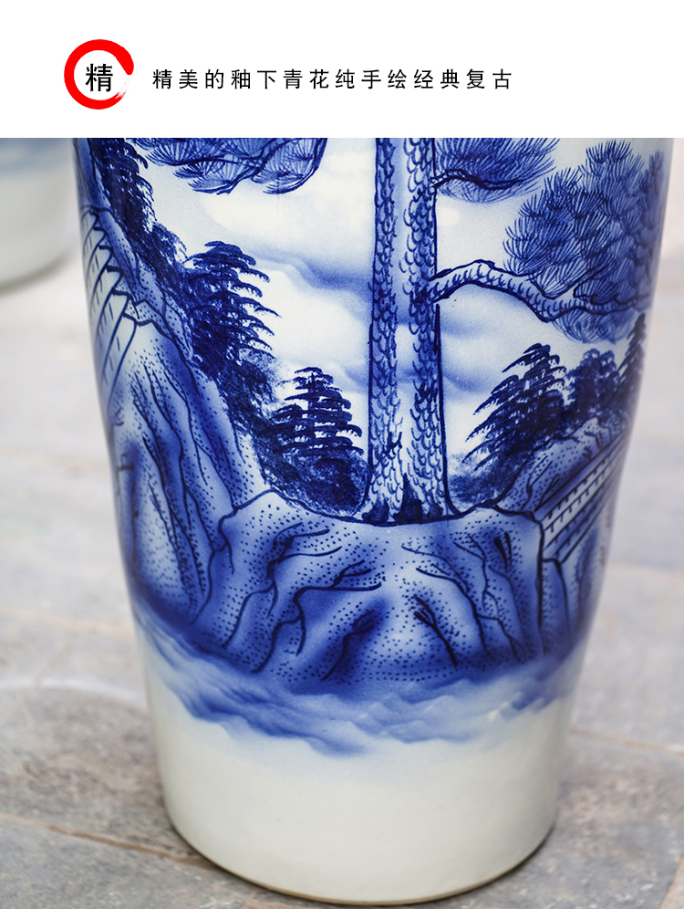 Jingdezhen blue and white porcelain hand - made guest - the greeting pine of large vase place to live in the living room TV cabinet ceramic decoration