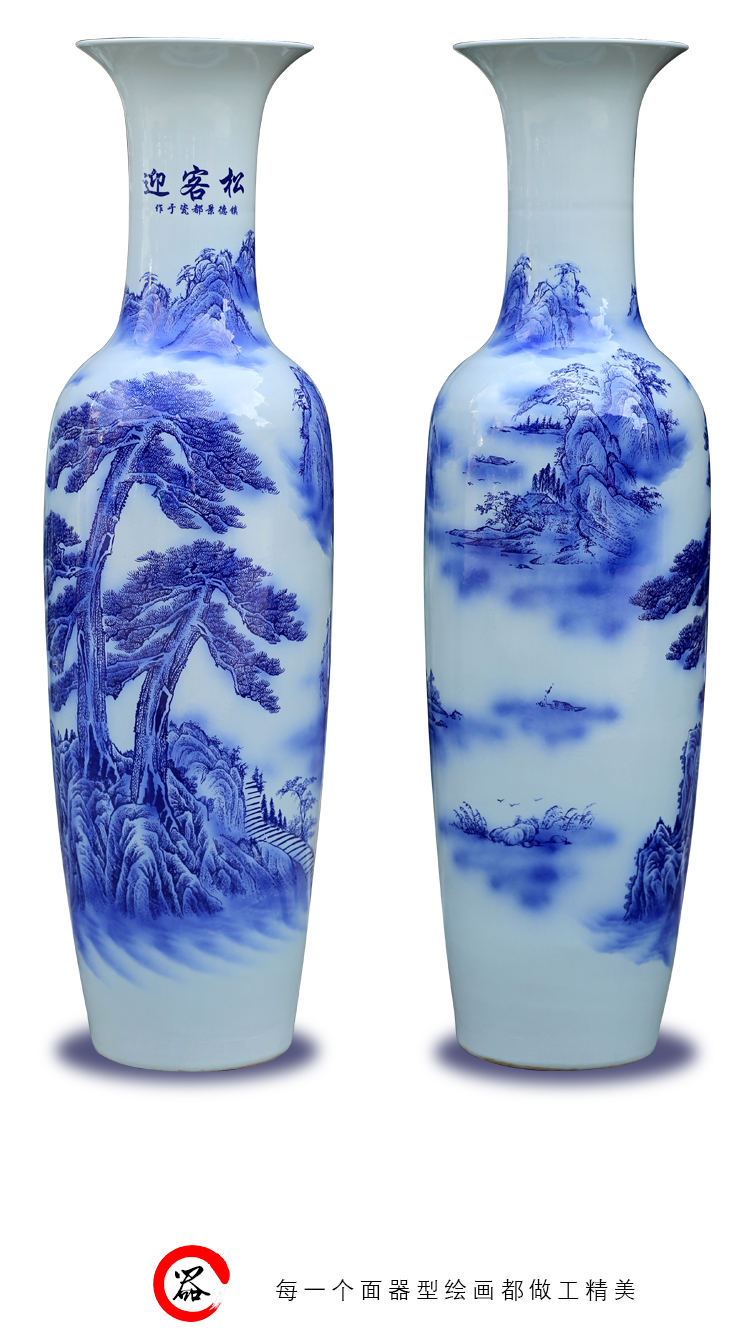 Jingdezhen blue and white porcelain guest - the greeting pine TV ark of large vase household the sitting room porch place opening gifts