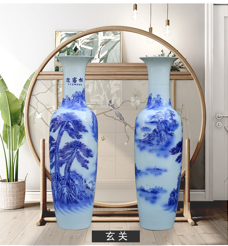 Jingdezhen blue and white porcelain guest - the greeting pine TV ark of large vase household the sitting room porch place opening gifts