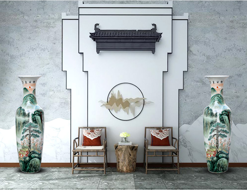 Jingdezhen ceramics hand - made scenery the sunrise, the sitting room of large vase Chinese decorative gift a large place