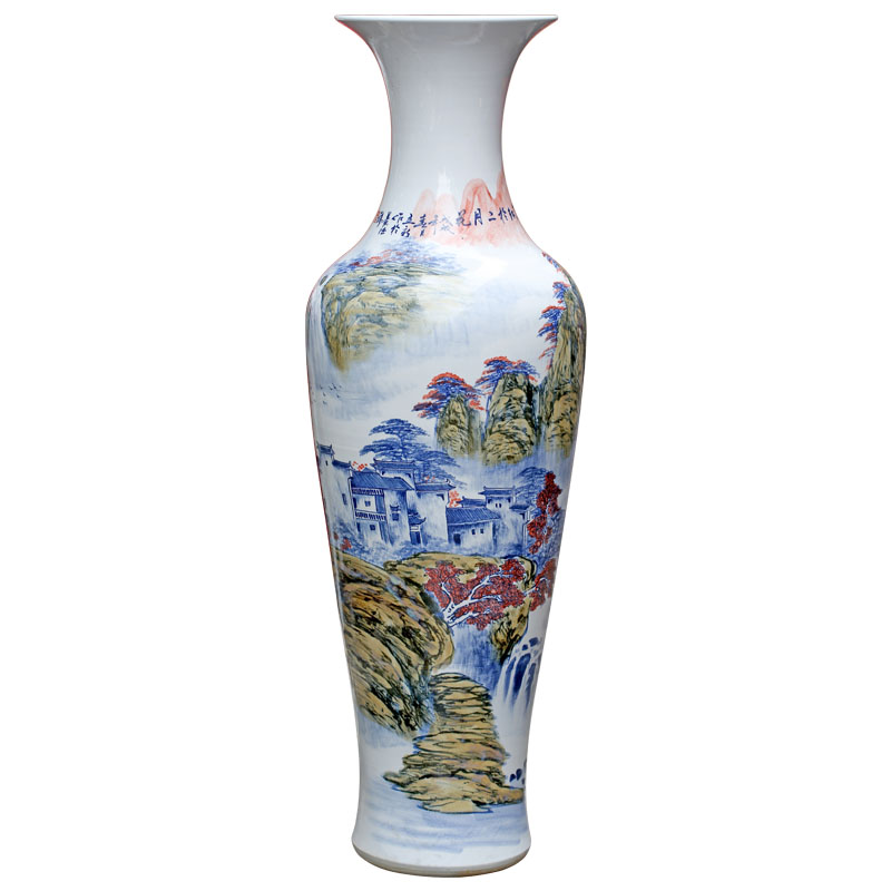 Jingdezhen ceramic hand - made landscape painting of large vase home sitting room TV ark, furnishing articles study porch decoration