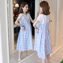 Pregnant women summer dress fashion tide mom short sleeve nursing coat summer large size long floral pregnant women skirt