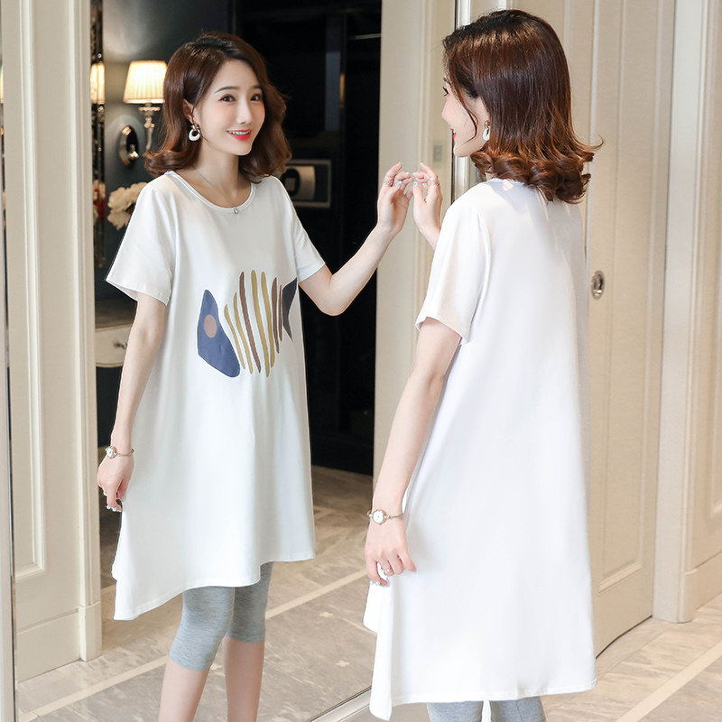 Maternity Dress Summer Jacket Summer Fashion Pregnant Women Summer Dress Tide Mom Medium and Long Short Sleeve T-shirt Pregnant Women Dress