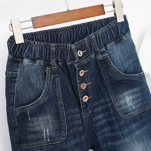 Джинсы, штаны, большой размер, свободный крой, эластичная талия, высокая талия