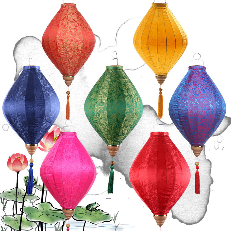 Modern fabric palace lamp Classical triangle mid-open jacquard lantern Hotel decoration Holiday wedding decoration supplies