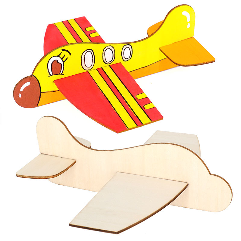 Blank Wood Parquet Aircraft Kindergarten Painting Graffiti Material Children Puzzle DIY toy white blank model