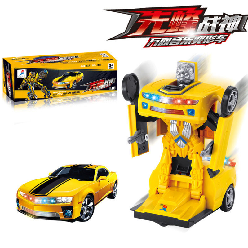 One-key automatic deformation car yellow vanguard electric universal deformation robot light music children model toy