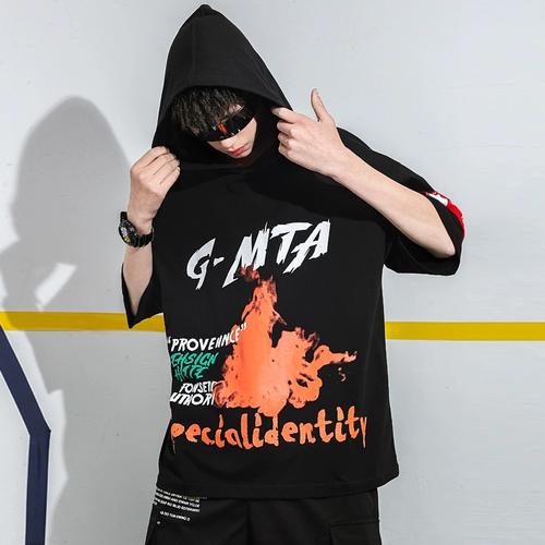 Детская летняя летняя одежда, летний тонкий балахон, футболка с коротким рукавом для мальчиков с капюшоном, коллекция 2021, подходит для подростков