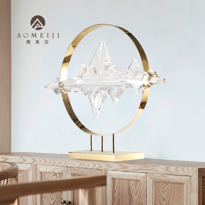 New Chinese Light Luxury Fake Mountain Transparent Resin Sculpture Business Center Aisle Furnishing Home Living Room Hyun Guan Cabinet Hem