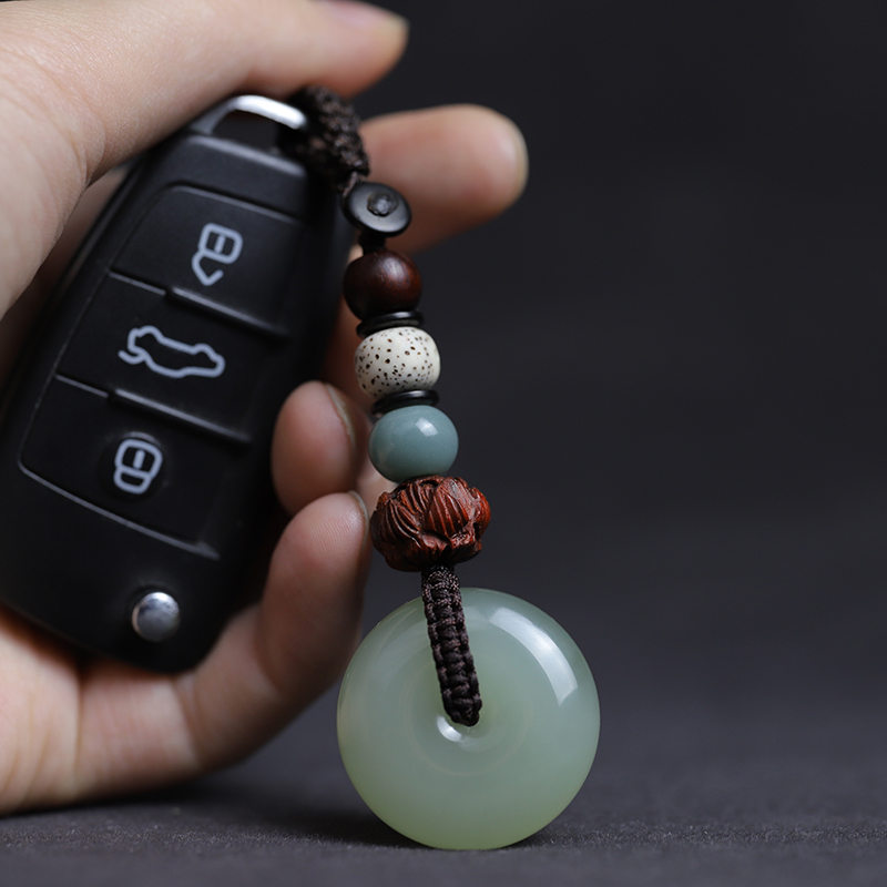 Hetian Yu Ping An Buckle Car KeyChain Jade Key Pendant Men's and Women's High-end Handmade Keychain Lanyard