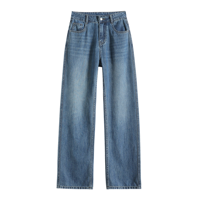 Retro blue sky silk jeans for women slim floor pants