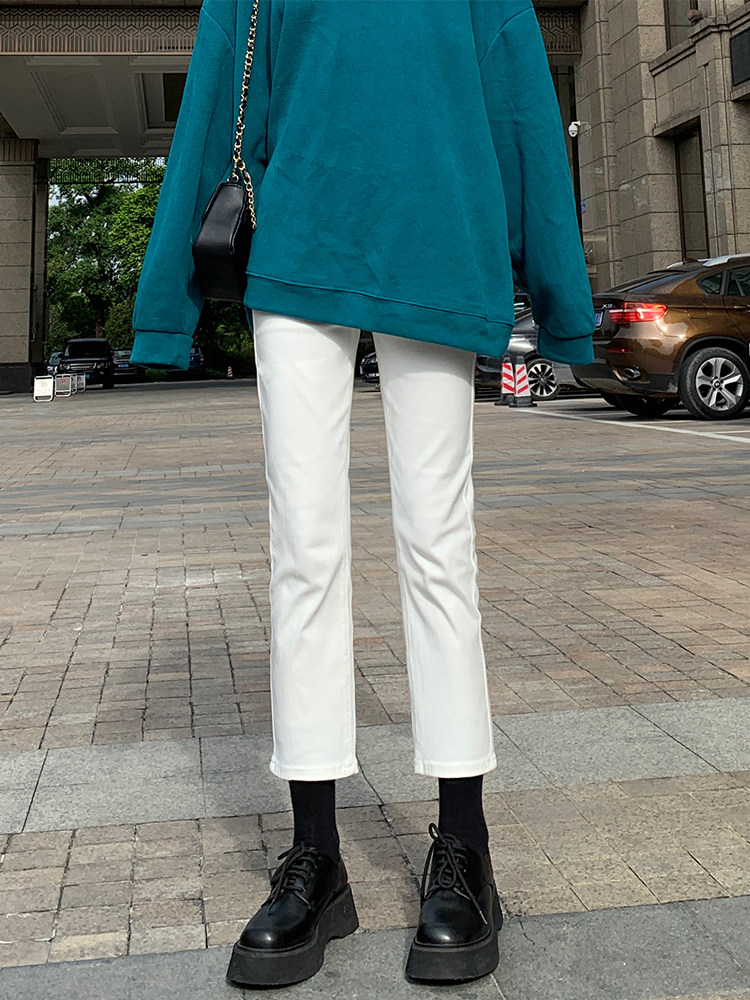 Jeans women's 2021 summer thin high-waisted eight-point small man loose thin wild white straight pants