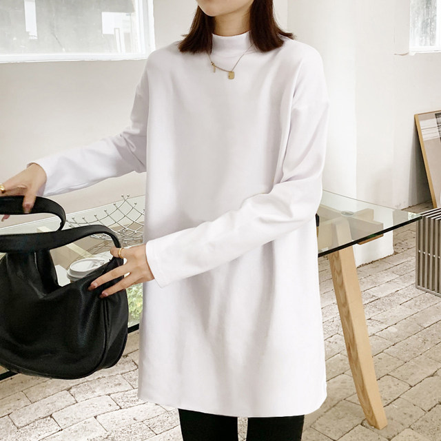 Autumn and winter double-sided German velvet half-high collar bottoming shirt women's brushed hair thickened inside with a loose middle collar top long-sleeved T-shirt