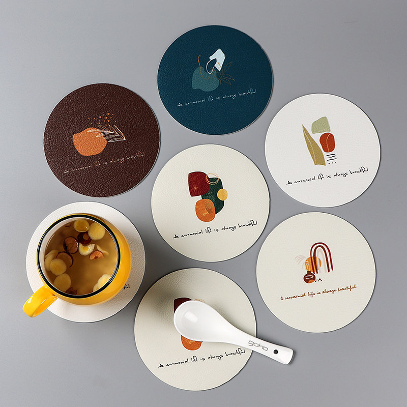 Nordic Minimalist Ins Wind Leather Cup Mat Waterproof Greaseproof Anti-Burn Bowl Mat Mesh Red Tobacco Ashtray Mat Insulation Western Dining Mat