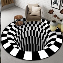 Home black and white stereo vision round carpet living room bedroom coffee table mat 3D illusion trap imagination floor mat