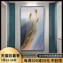 Three-dimensional nine fish picture entrance decorative painting High-end high-end lucky hand-painted oil painting Light luxury vertical version of the aisle corridor hanging painting