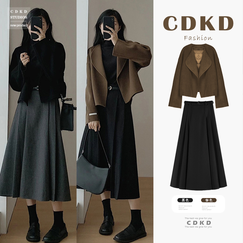 Spring and Autumn Slightly Chubby Girl mm Tea-Style Chic and Beautiful Top That Covers the Body and Makes You Look Slimmer, Two-Piece Dress Set