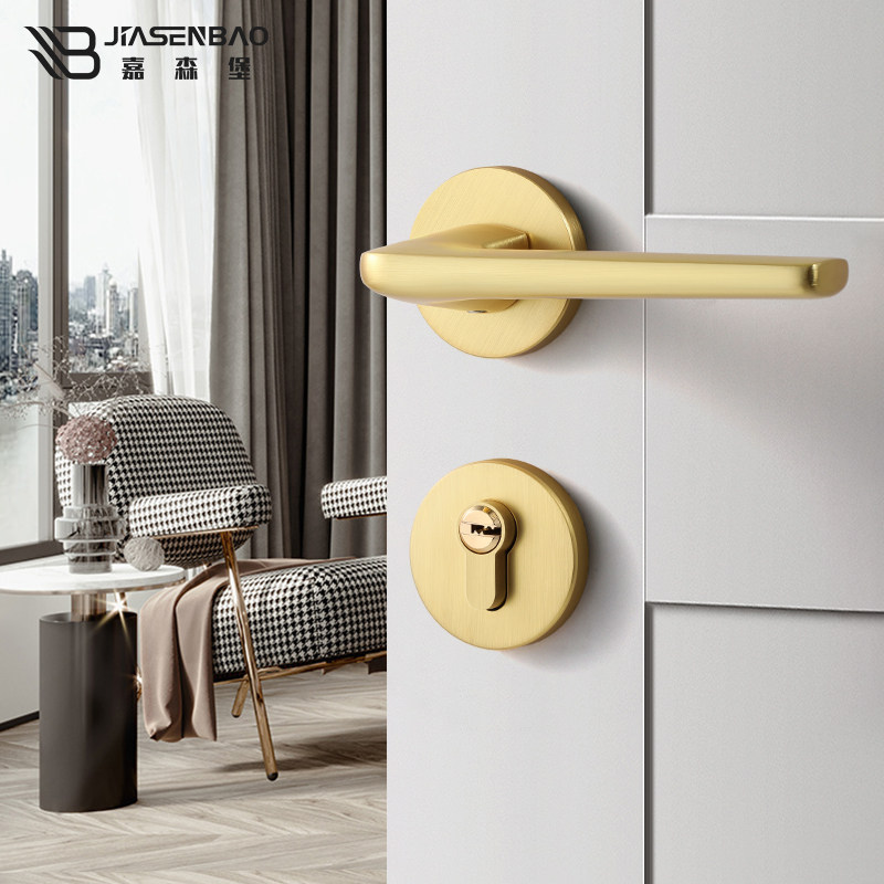 Garsenberg indoor brushed gold two-piece lock simple bedroom lock light luxury magnetic silent room door lock modern wooden door lock