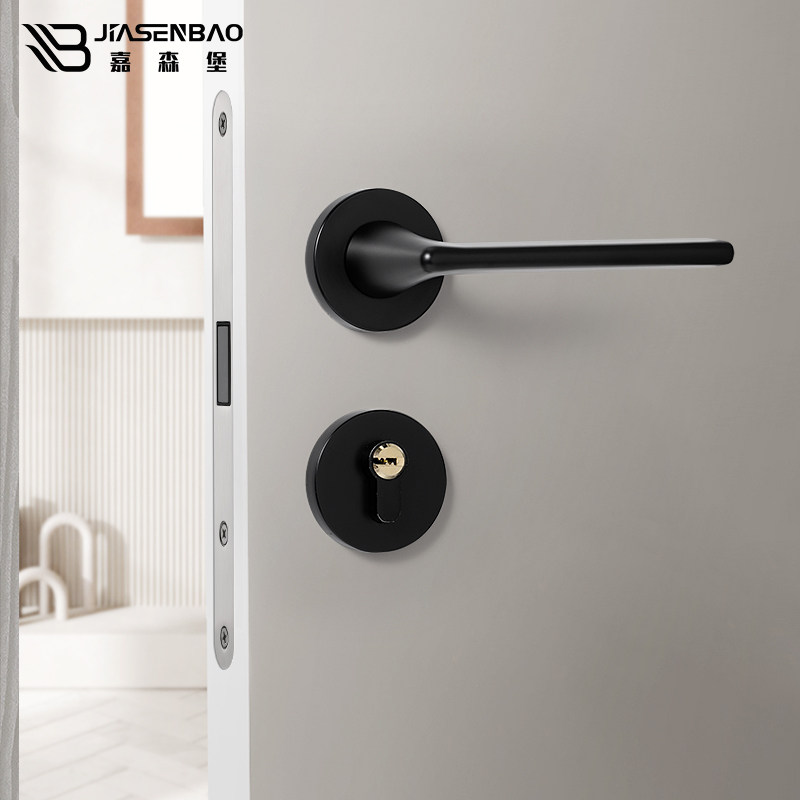 Garsenberg black two-piece door lock magnetic suction mute indoor wooden door lock bedroom room lock home American door handle