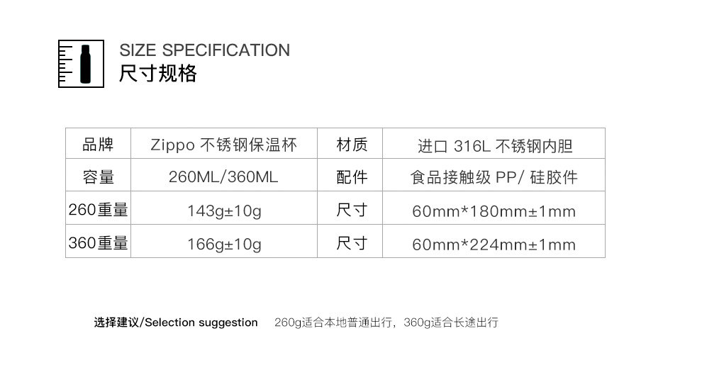美国 Zippo 医用级316不锈钢保温杯 360ml 图2