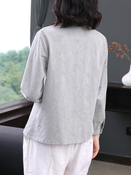 珂佐芙春季新款长袖提花立领衬衫百搭高端气质衬衣女洋气减龄上衣