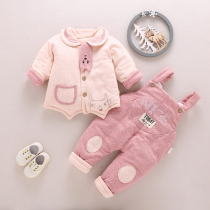 Baby winter cotton suit suit for men and women baby back with pants two sets of autumn winter clothing thickened cotton padded jacket out for cotton clothes