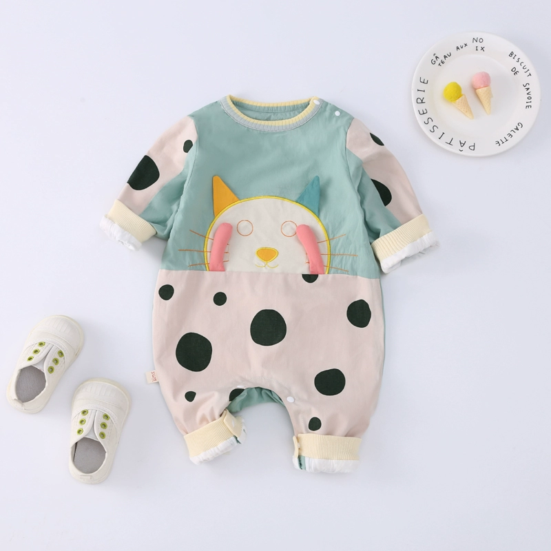 Quần áo trẻ em mùa xuân và mùa thu hai lớp lưới một mảnh màu đỏ dễ thương cotton romper sơ sinh phim hoạt hình đồ ngủ romper hàng rào - Áo liền quần