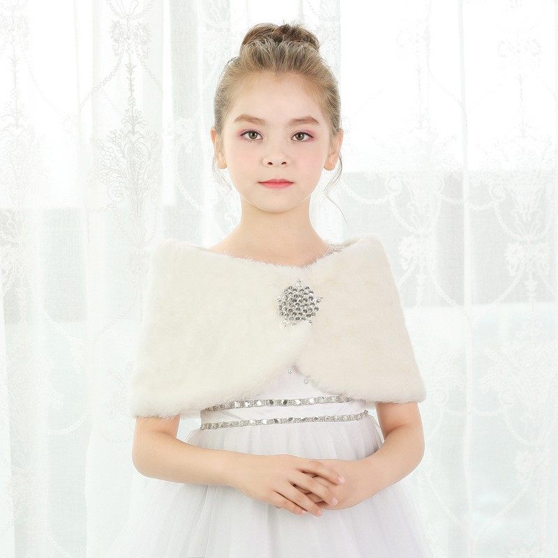 Plush warm Girls shawl Women's autumn and winter children's comfortable long-sleeved thickened cloak white cute princess wind