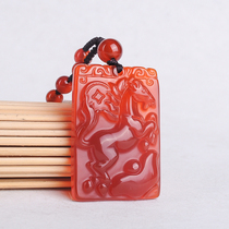 Red Agate zodiac horse pendant male Lady Jade brand pendant sweater chain Joker necklace jewelry immediately rich