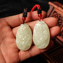 Hetian Jade Dragon and Phoenix pair Jade brand Xinjiang jade necklace pendant with certificate white jade jewelry
