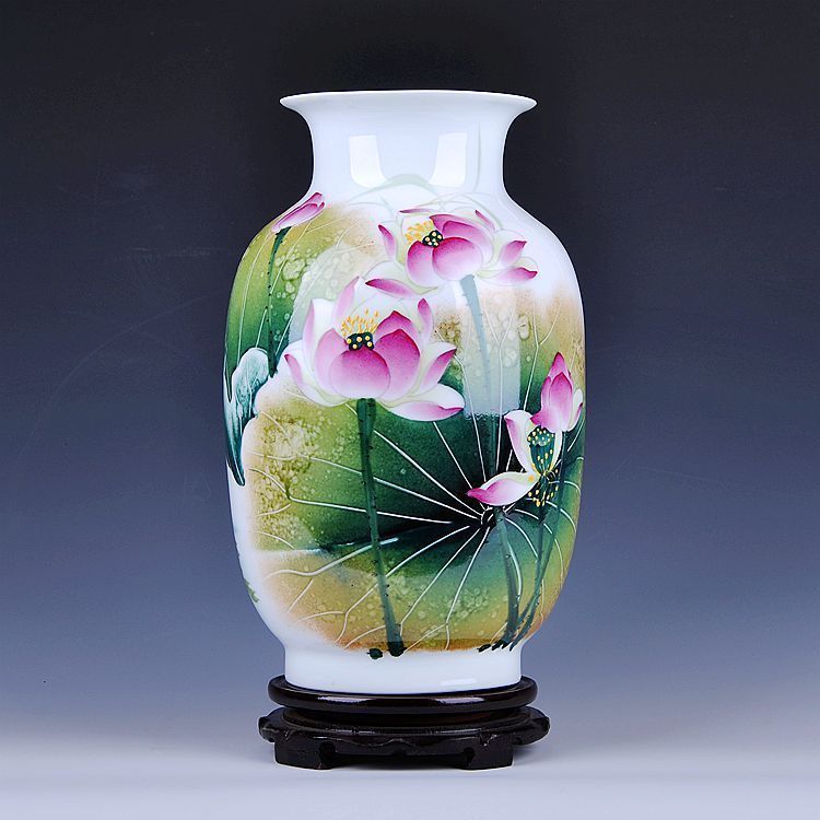 Jingnuo Jingdezhen Ceramics Celebrity masterpiece hand-painted Hu Huizhong Lotus vase Modern fashion decoration