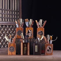 Chinese tea ceremony six gentlemen set Ebony accessories combination Household Kung Fu tea set Solid wood retro style 6-piece set