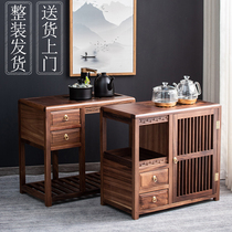 Walnut mobile tea table Solid wood tea cabinet Kettle all-in-one set Household living room new Chinese tea cabinet side table
