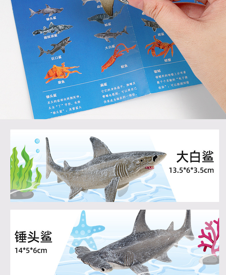 Игрушки-животные 澳梦星仿真海洋动物玩具生物鲨鱼海豚3儿童4鲸鱼软胶海底世界模型 Aomosin