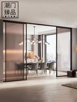 Extremely narrow thin frame push-pull kitchen titanium aluminum alloy custom partition balcony living room suspension rail linkage glass shifting door