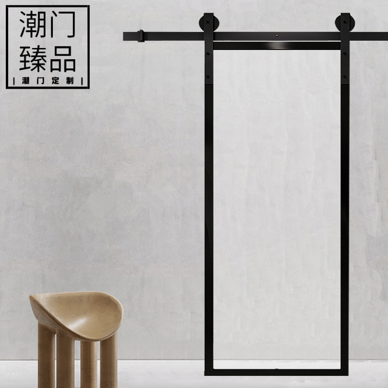 Nordic style simple titanium magnesium aluminum alloy black frame lattice glass barn door hanging sliding toilet bathroom sliding door