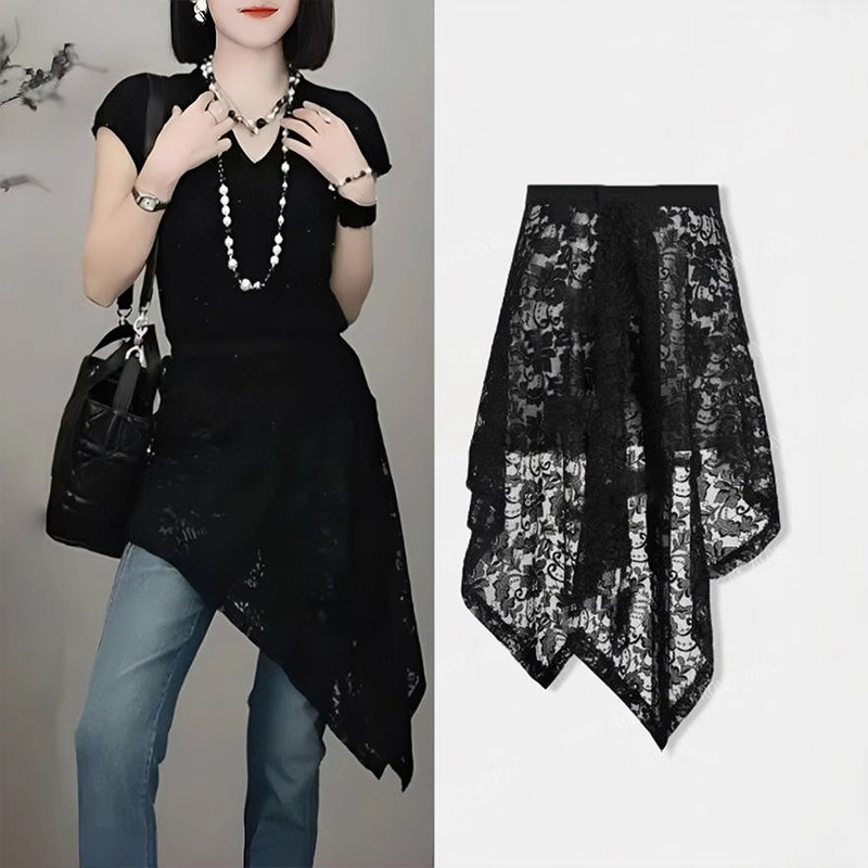2026 New Irregular Vintage Hem Lace Skirt for Women, Slimming and Versatile, Covers the Body and Makes You Look Slimmer
