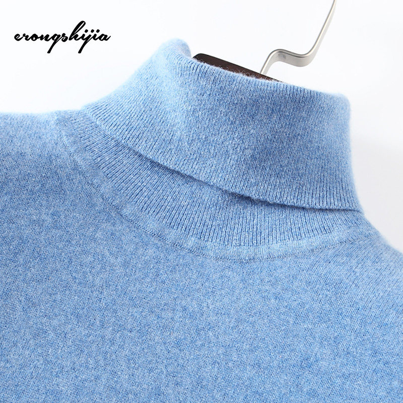 100% pure cashmere sweater men's turtleneck leggings solid color sweater autumn and winter wear national tide youth double lapel knit shirt