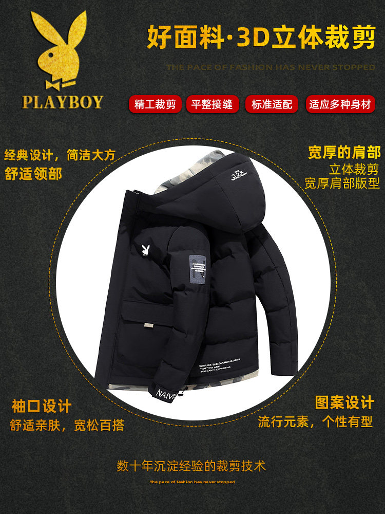 PLAYBOY DOWN JACKET MENS CARGO JACKET TREND WINTER 2023 NEW THICKENED TRENDY BRAND LIGHT WINTER CLOTHES