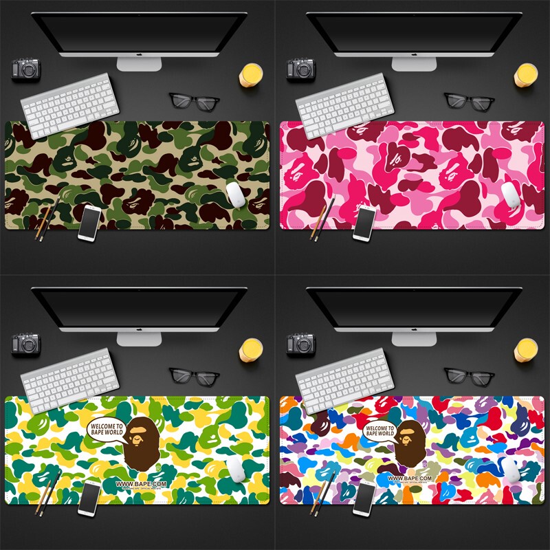 Extra Large Unisex Mouse Pad Trendy Brand Ape Camouflage Bape Anime Large Desk Pad Office Computer Laptop Keyboard Pad