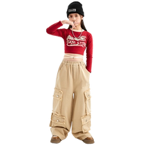 Jazz dance clothes for girls spring hip-hop street dance trendy clothes for girls navel-baring clothes childrens catwalk practice New Years Day performance