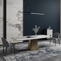 Italian light luxury imported rock slab design simple small apartment rectangular table Nordic stainless steel marble dining table