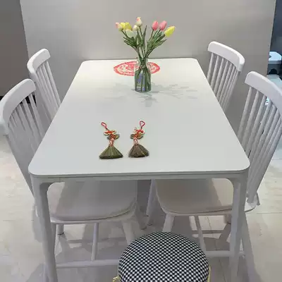 Italian minimalist pure white rock board table small household round corner Nordic scratch-resistant light shedelifeng rectangular table