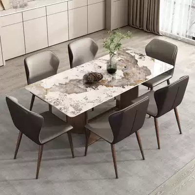 Nordic modern simple light luxury Rock board table Italian minimalist household small apartment rectangular metal dining table design