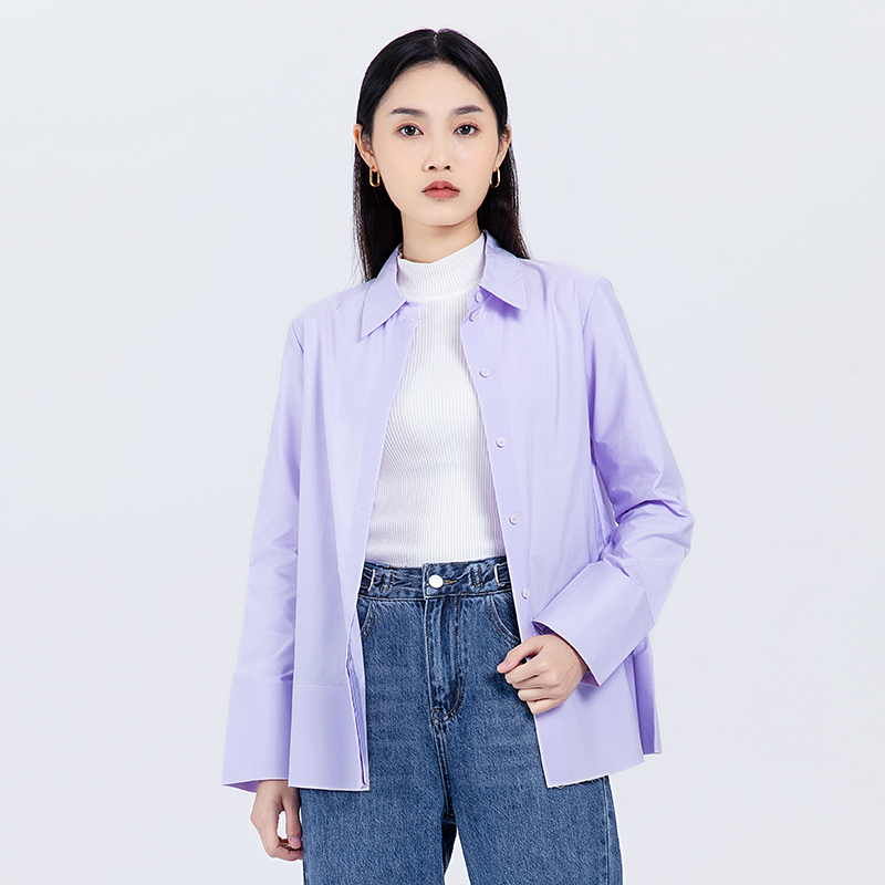 NOME Normie Women Dress Spring Summer New turn purple Long sleeves shirt 100 hitch minimun commute shirt WUCC0065