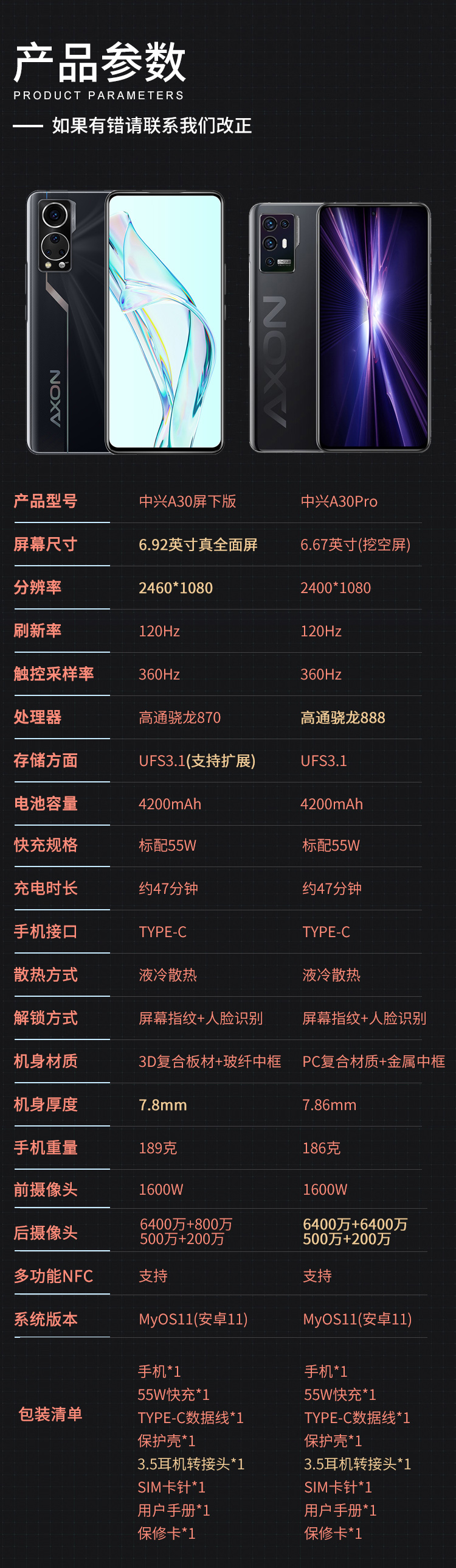 ZTE 中兴Axon 30全新一代屏下摄像手机 AMOLED