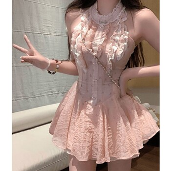 French-Style High-End Waist-Cinching Slimming Sexy Dress for Women, Summer Gentle Style Sweet and Spicy Girl Sleeveless Halter Neck Short Dress