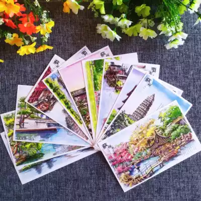 Hand-painted Suzhou series Postcards 12 sets of garden scenery beautiful Suzhou greeting card copying card watercolor greeting card